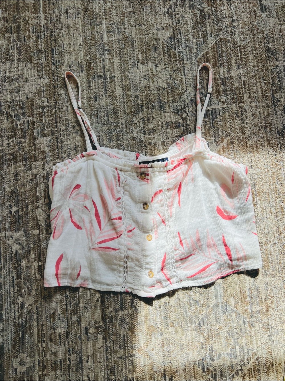 Abercrombie & Fitch White Tank with Pink Brushstroke Floral Print